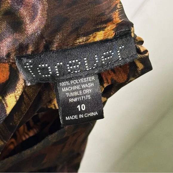 Brown Leopard Midi Pleated Shift Dress Cheetah Animal Print Bow Tie Neck Glam 10 - Picture 4 of 4